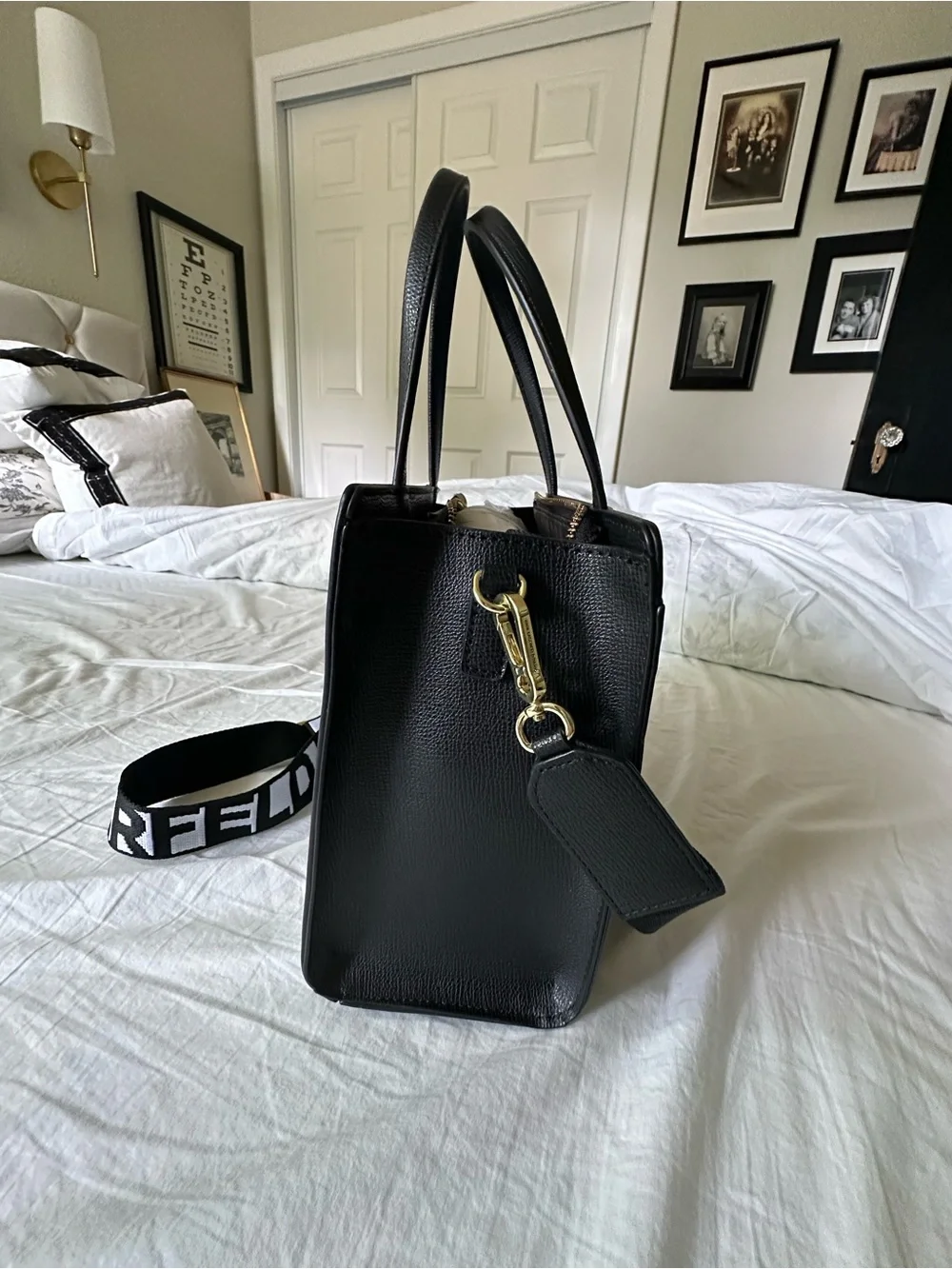 Karl Lagerfeld Black Graphic Leather Tote with Removable Logo Strap